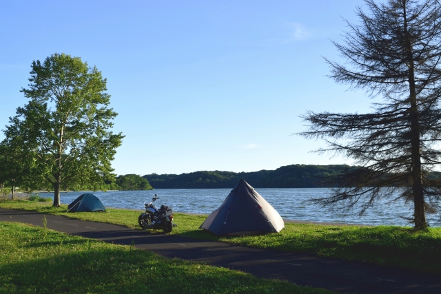 網走湖でキャンプ